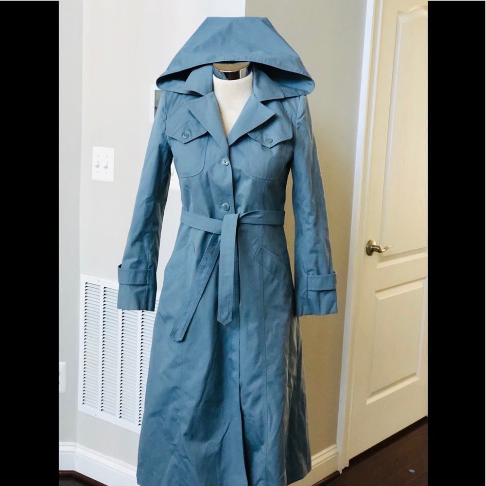 Vintage Duck Egg Blue Hooded Trench Coat